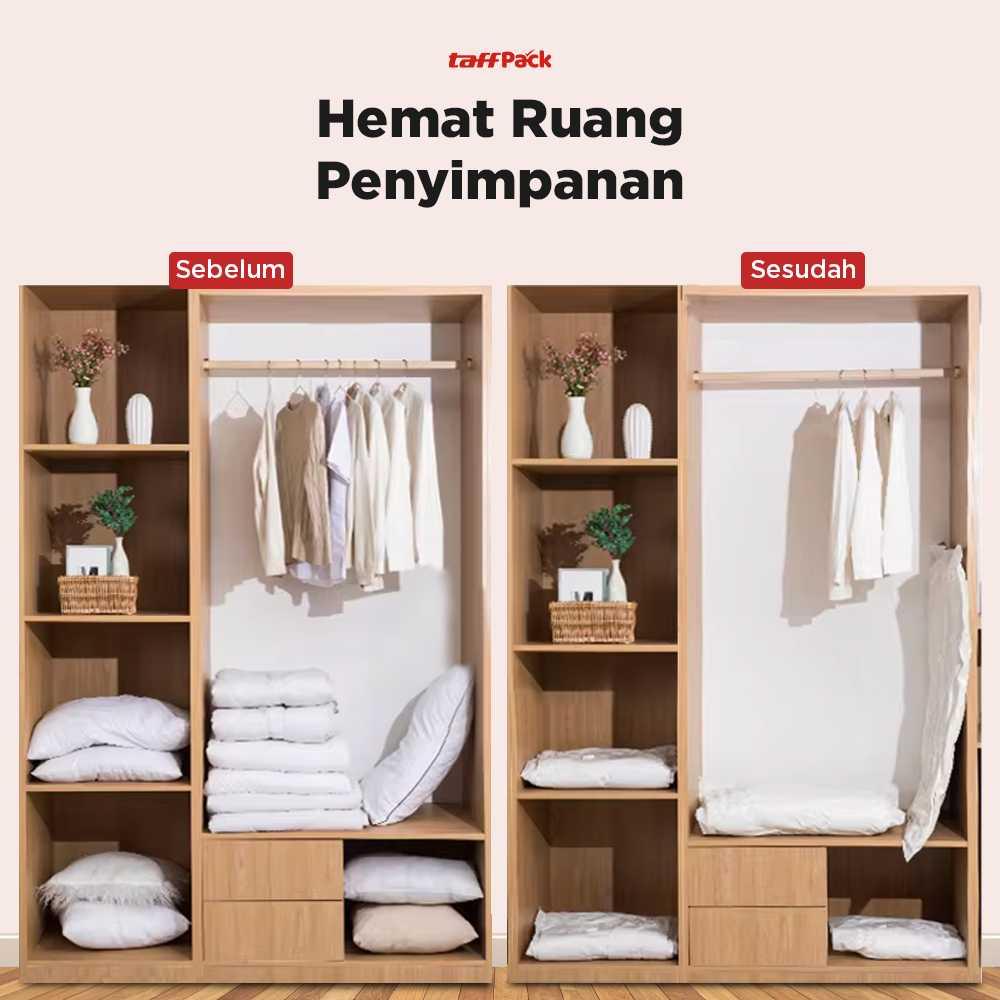 TaffPACK Kantong Plastik Vakum Pakaian Multifungsi - Hemat Ruang, Lebih Rapi, dan Praktis, Bahan Plastik Tebal