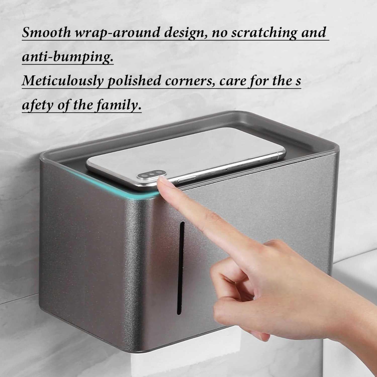 YIN Kotak Tisu Kamar Mandi Space Aluminium Perforation Free - Estetik dan Rapi, Minimalis dan Stylish, Tahan Karat, Desain Fleksibel