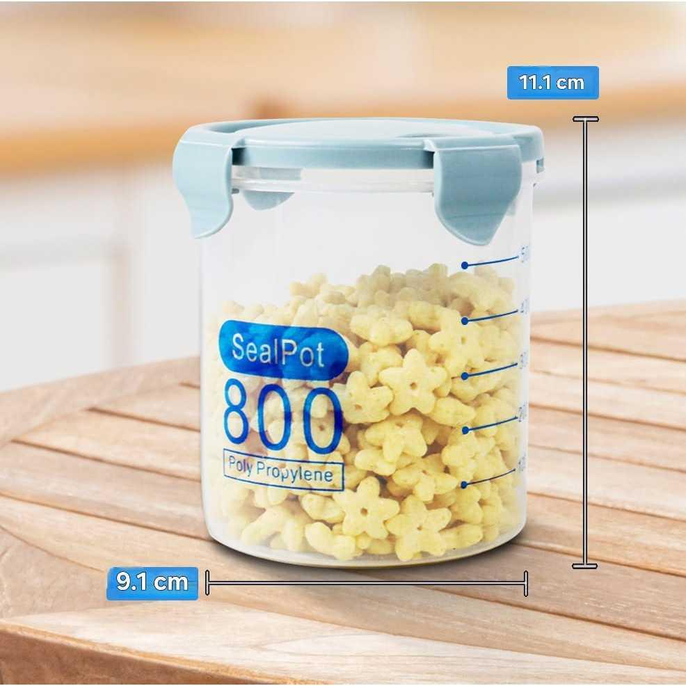 LISM Toples Plastik Penyimpanan Makanan Kedap Udara Menjaga Kesegaran Makanan, Kapasitas 800 ml, Tutup Kedap Udara, Skala Takaran Pas, Bahan PP Tebal