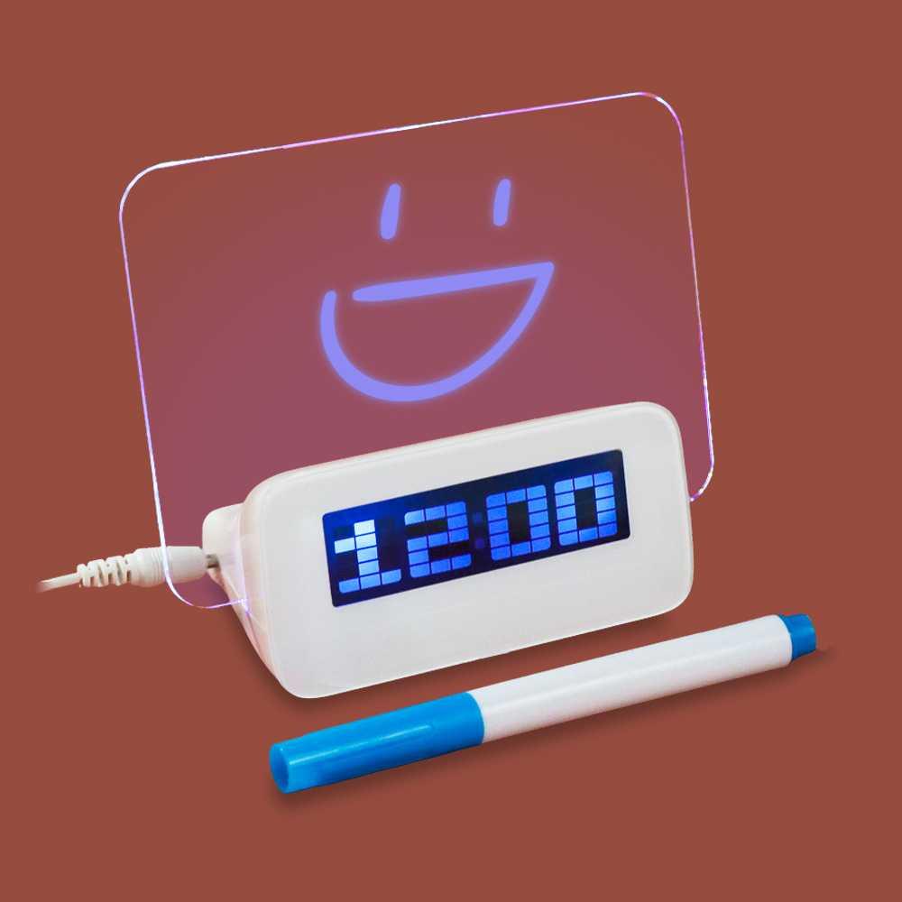 Satzuma Jam Alarm LCD dengan Papan Memo Display Bercahaya - Solusi Praktis Catat Pesan, Alarm, dan Tanggal, Desain Modern