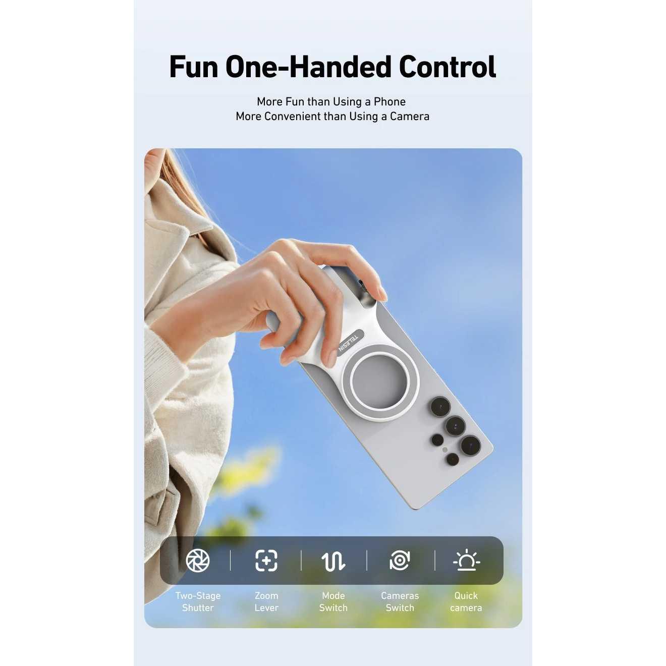 TELESIN Magnetic Phone Holder Grip with Remote Control - Multifunctional Shutter and Magnet Ring, Bluetooth Connectivity