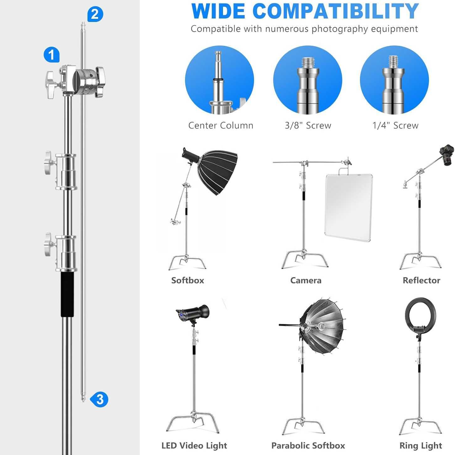 SHBACK Light Stand Tripod Studio with Extension Arm - Ideal for Precise Lighting, Professional Results