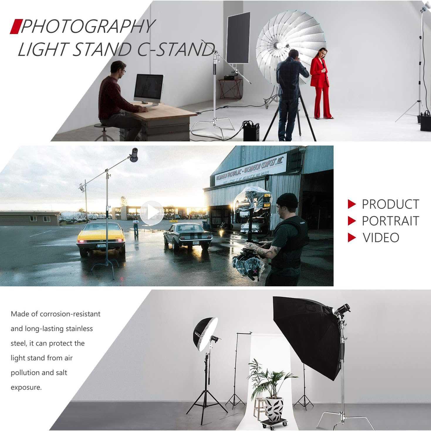 SHBACK Light Stand Tripod Studio with Extension Arm - Ideal for Precise Lighting, Professional Results