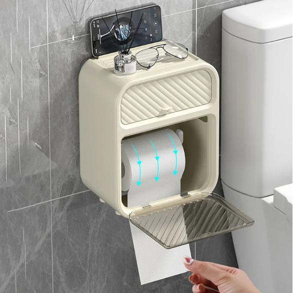 POLUG Kotak Tisu Kamar Mandi Wall Mounted Double Layer - Anti Air & Debu, Multifungsi - SH-001-WE