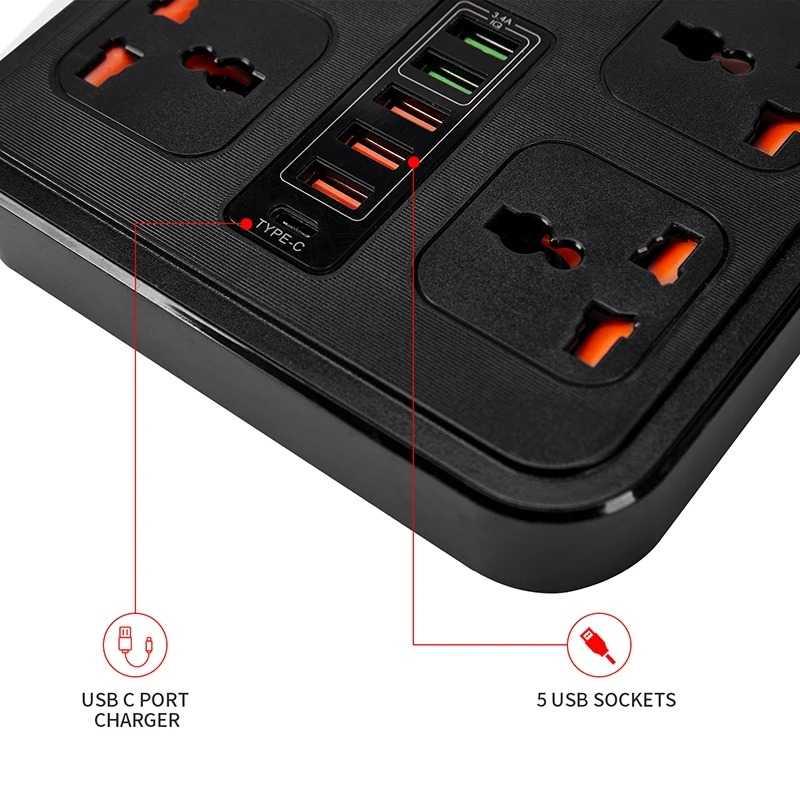 AMJ Stop Kontak Kabel USB Type C - Menyalakan Perangkat Elektronik dengan Mudah, Kabel 2M 4 Lubang