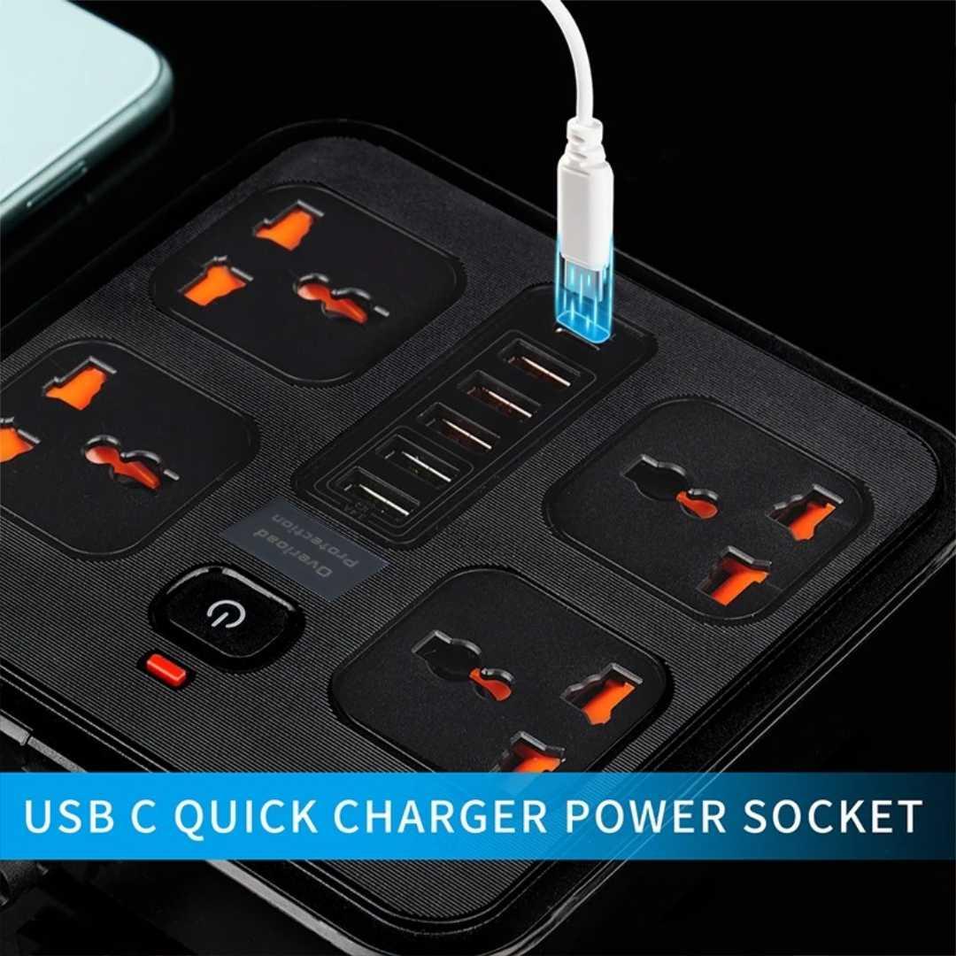 AMJ Stop Kontak Kabel USB Type C - Menyalakan Perangkat Elektronik dengan Mudah, Kabel 2M 4 Lubang