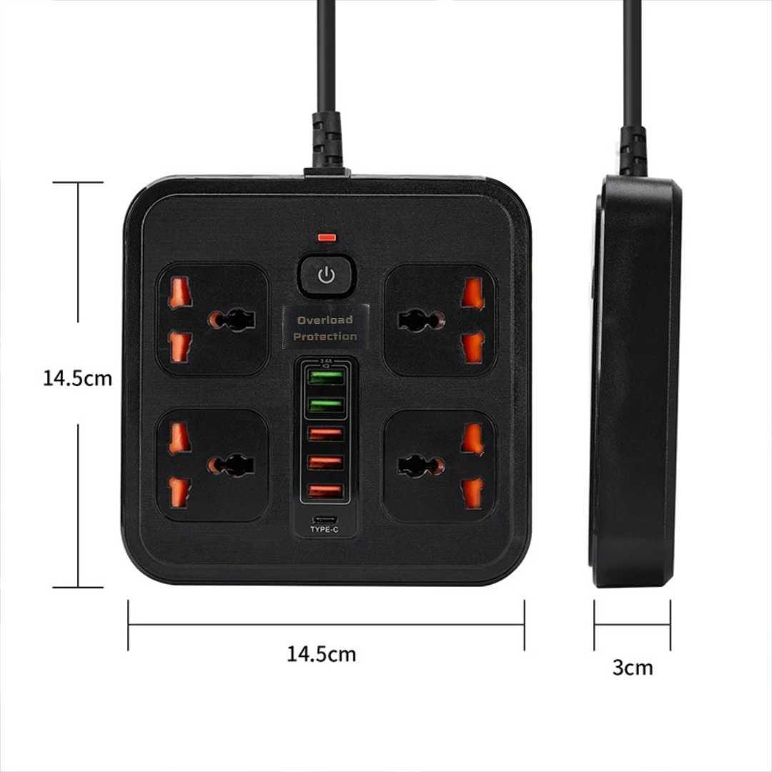 AMJ Stop Kontak Kabel USB Type C - Menyalakan Perangkat Elektronik dengan Mudah, Kabel 2M 4 Lubang