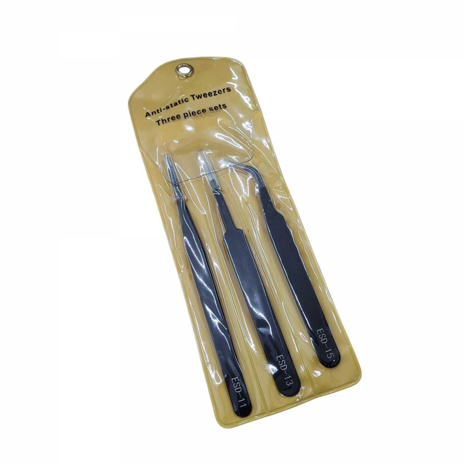 ESD Pinset Serbaguna Anti Static 3 PCS - Pemindahan Komponen Aman, Presisi, dan Nyaman, Hitam