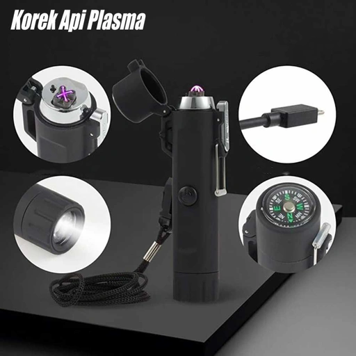 Image of Focus Korek Api Elektrik Pulse Plasma Cross Double Arc with Senter LED - JL320, Kemudahan Api Tanpa Nyala, Desain Senter LED Menarik