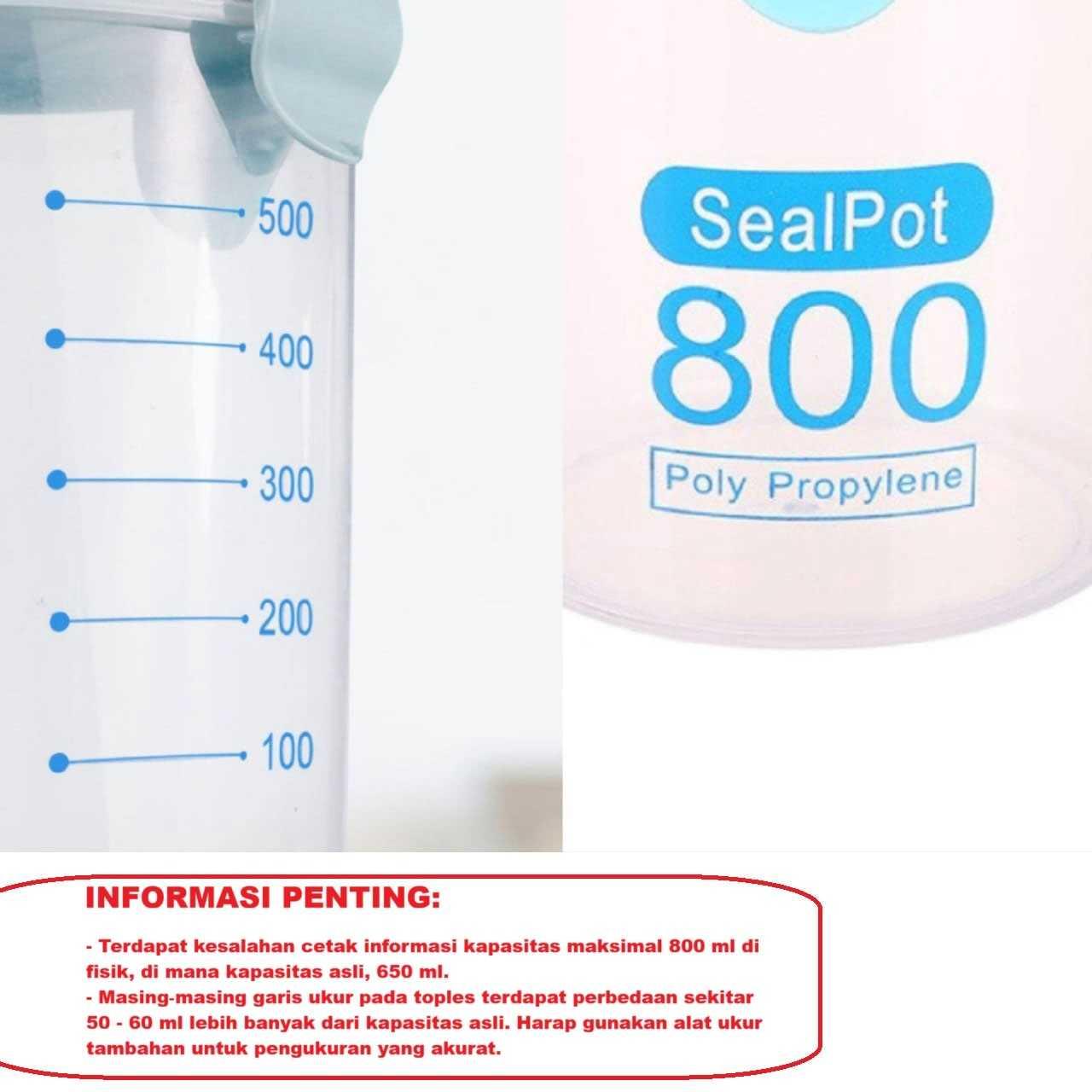 LISM Toples Plastik Penyimpanan Makanan Kedap Udara Menjaga Kesegaran Makanan, Kapasitas 800 ml, Tutup Kedap Udara, Skala Takaran Pas, Bahan PP Tebal