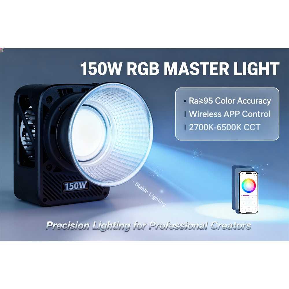 LIYADI Lampu Studio Fotografi COB RGBW TFT 150W - Cahaya Konsisten, Natural, dan Fleksibel