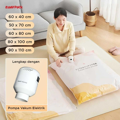Image of TaffPACK Kantong Plastik Vakum Pakaian Electric Pump - Hemat Ruang, Lebih Praktis, Solusi Simpan Barang, Anti Sobek, Bahan Kuat