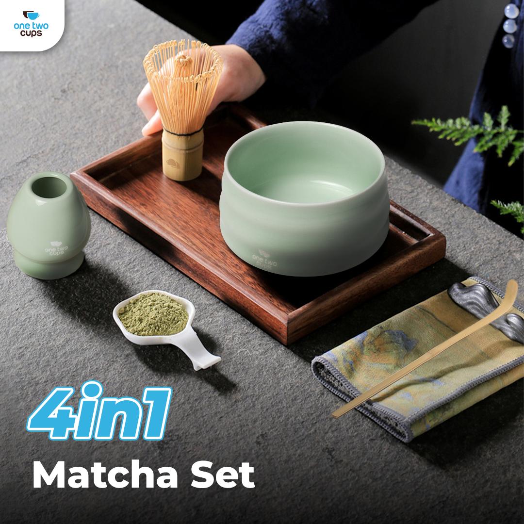 One Two Cups Matcha Set Kit Chawan Chasen Stand Chashaku - Alat Seduh Matcha Otentik, Sentuhan Tradisional Jepang