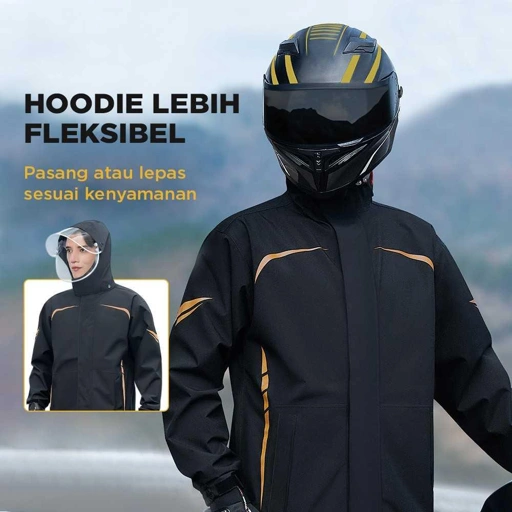 Image of Rhodey Jas Hujan Setelan Motor Visor - Perlindungan Total dari Cuaca Ekstrem, Tetap Kering dan Fleksibel, Unik dan Stylish