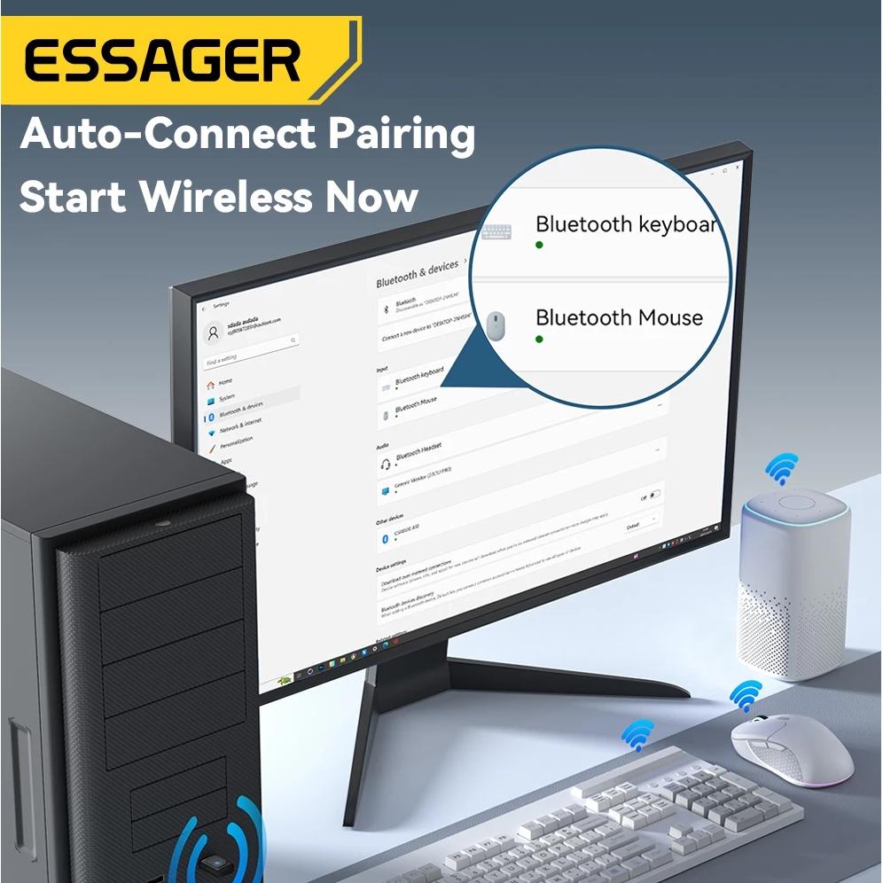 ESSAGER Adaptor Bluetooth 5.4 Dongle PC Laptop - Koneksi Nirkabel Cepat dan Stabil, Fleksibilitas Tanpa Batas