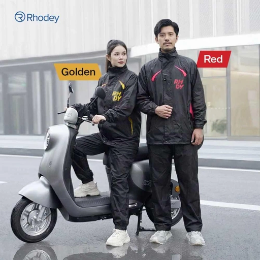 Image of Rhodey Jas Hujan Setelan Motor Visor - Perlindungan Maksimal dari Hujan, Pandangan Jelas, dan Kesejukan, 100% Polyester