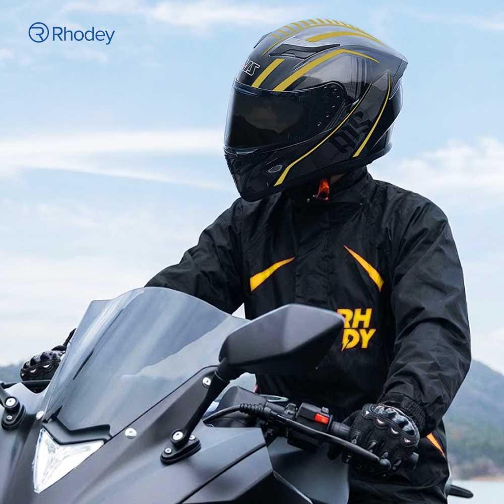 Rhodey Jas Hujan Setelan Motor Visor - Perlindungan Maksimal dari Hujan, Pandangan Jelas, Nyaman, 100% Polyester, Aman di Malam Hari