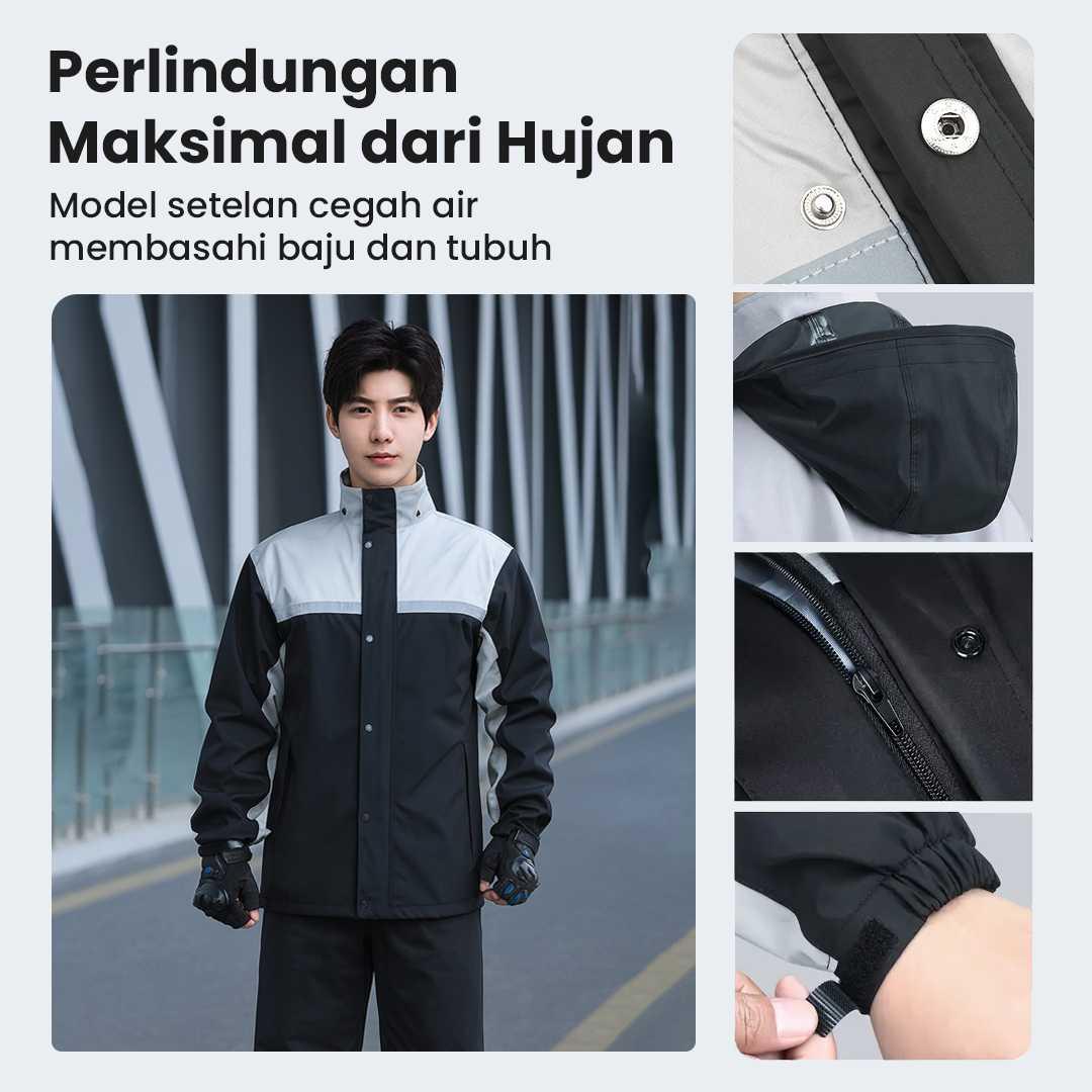 Keyru Jas Hujan Setelan Motor Polyester Pongee - Perlindungan Maksimal dari Hujan, Kering Nyaman, Aman di Malam Hari