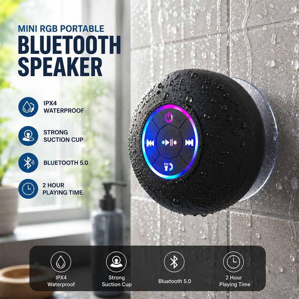MONK Speaker Bluetooth Mini LED RGB Portable Suara Kencang, Suction Cup Kuat