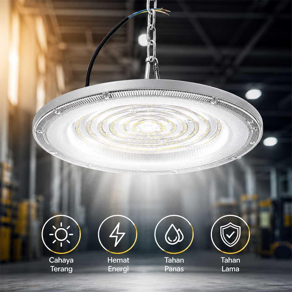 FSL Lampu Plafon UFO High Bay LED 100W Cahaya Terang, Tahan Air, Hemat Energi