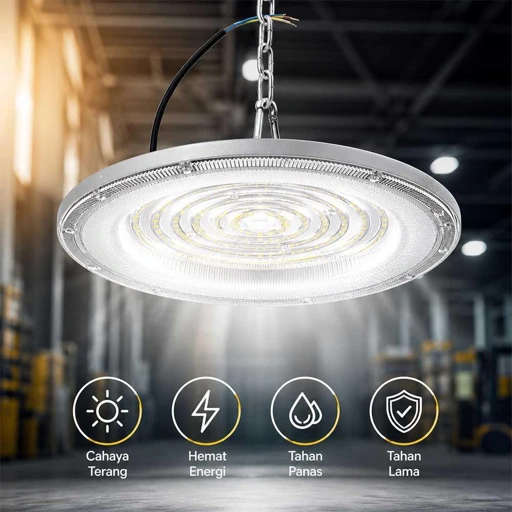 FSL Lampu Plafon UFO High Bay LED 100W Cahaya Terang, Tahan Air, Hemat Energi