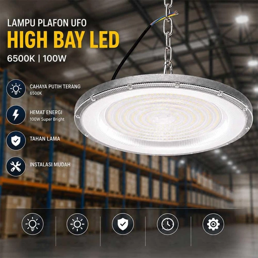 FSL Lampu Plafon UFO High Bay LED 100W Cahaya Terang, Tahan Air, Hemat Energi