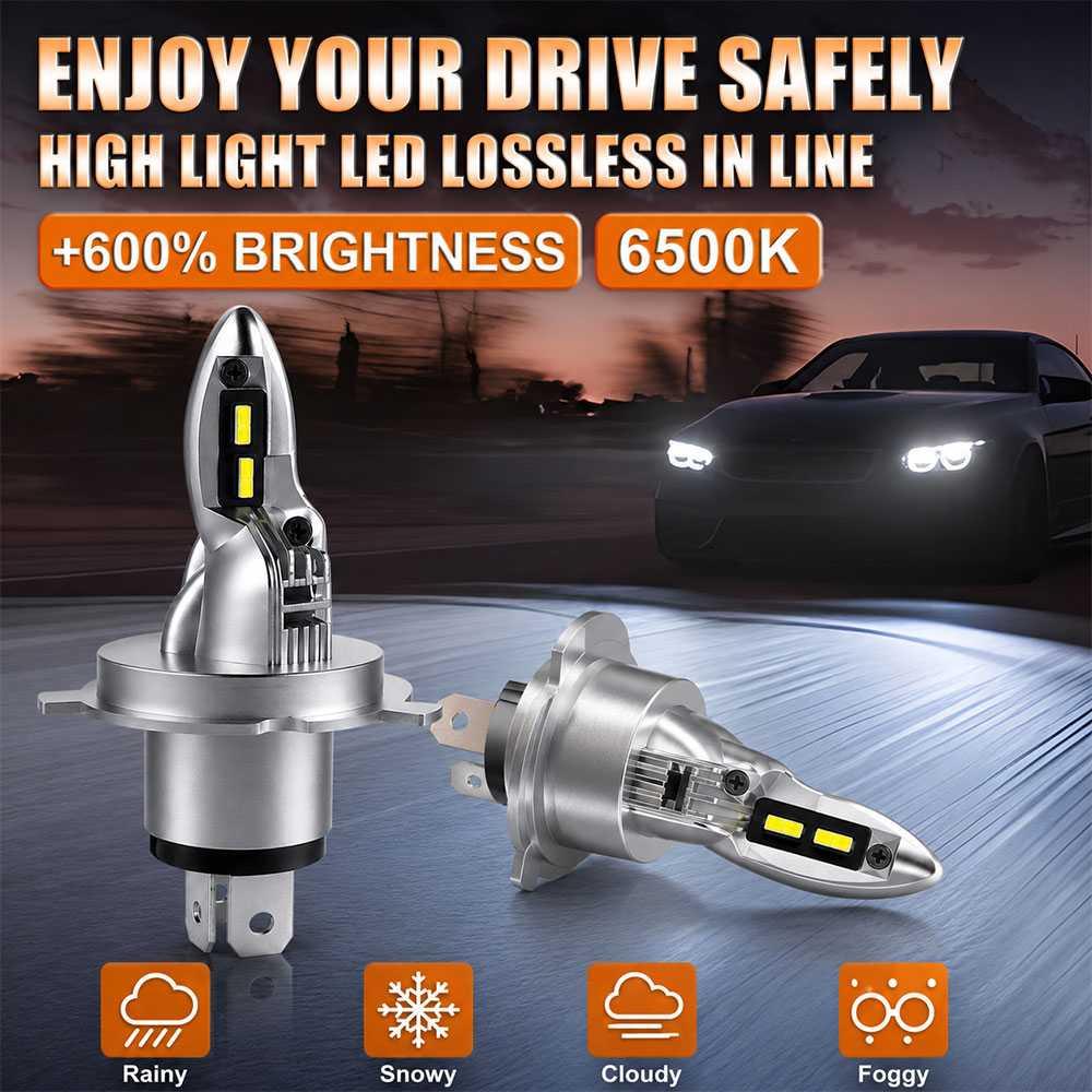 Asasytal Lampu Depan Mobil LED Headlamp H4 CSP 6500K 28W Cahaya Terang dan Hemat Energi, Desain Mini 1:1