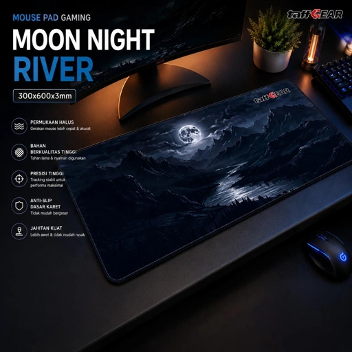 TaffGEAR Mouse Pad Gaming Moon Night River Area Luas, Desain Estetik