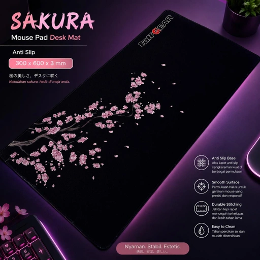 TaffGEAR Mouse Pad Sakura Desk Mat Anti Slip Luas, Stabil, Nyaman, Stylish
