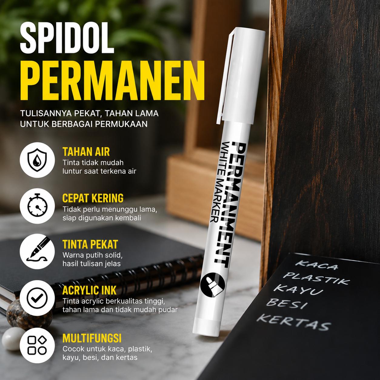 Flysea Spidol Permanen Akrilik Waterproof Quick Dry Marker Tulisan Jelas di Segala Permukaan, Kering Cepat, Tahan Air, Fine Tip Presisi