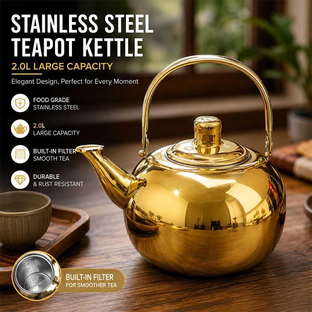 SIANKO Teko Stainless Bulat Saringan Teh 2L Praktis dan Elegan, Ideal untuk Keluarga