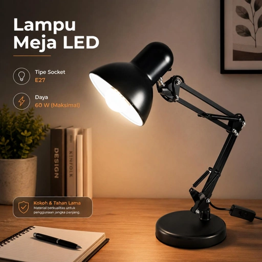 GOTP Lampu Meja LED Reading Light E27 Cool White 6000K Perlindungan Mata, Fleksibel dan Hemat Energi