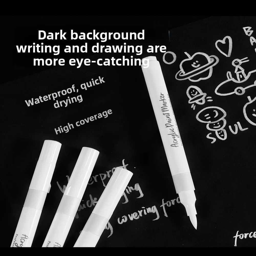 Flysea Spidol Akrilik Tinta Putih Permanen Tahan Air dan Cepat Kering, Ujung Halus 0.5 mm