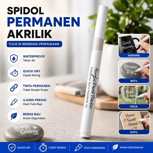 Flysea Spidol Akrilik Tinta Putih Permanen Tahan Air dan Cepat Kering, Ujung Halus 0.5 mm
