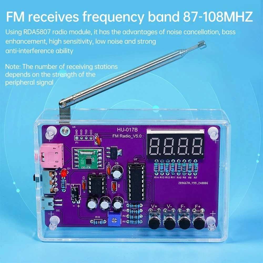DIYLEARN Radio FM DIY Portable RDA5807 Module Belajar Elektronika dengan Menyenangkan, Merakit Radio FM Digital Sendiri