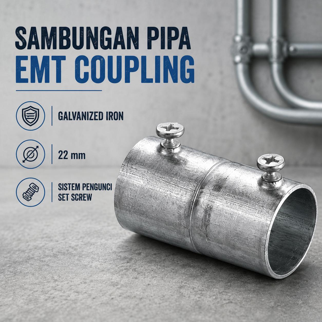 UXCELL Sambungan Pipa EMT Coupling Conduit Set Screw Galvanized 22mm - UX22 [Paket 2 Set]