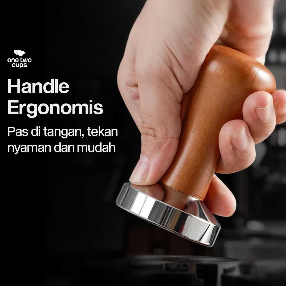 One Two Cups Tamper Kopi Espresso Flat Base Stainless Steel 304 51mm T15, Tingkatkan Ekstraksi Konsisten