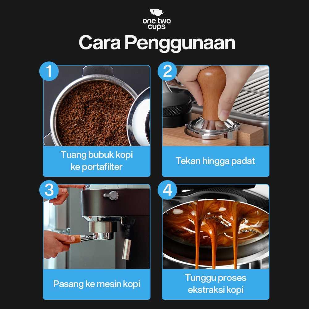 One Two Cups Tamper Kopi Espresso Flat Base Stainless Steel 304 51mm T15, Tingkatkan Ekstraksi Konsisten
