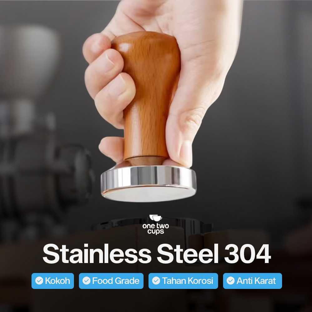 One Two Cups Tamper Kopi Espresso Flat Base Stainless Steel 304 51mm T15, Tingkatkan Ekstraksi Konsisten
