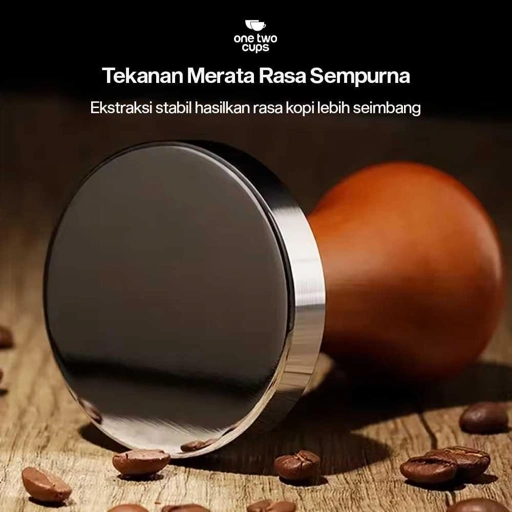 One Two Cups Tamper Kopi Espresso Flat Base Stainless Steel 304 51mm T15, Tingkatkan Ekstraksi Konsisten