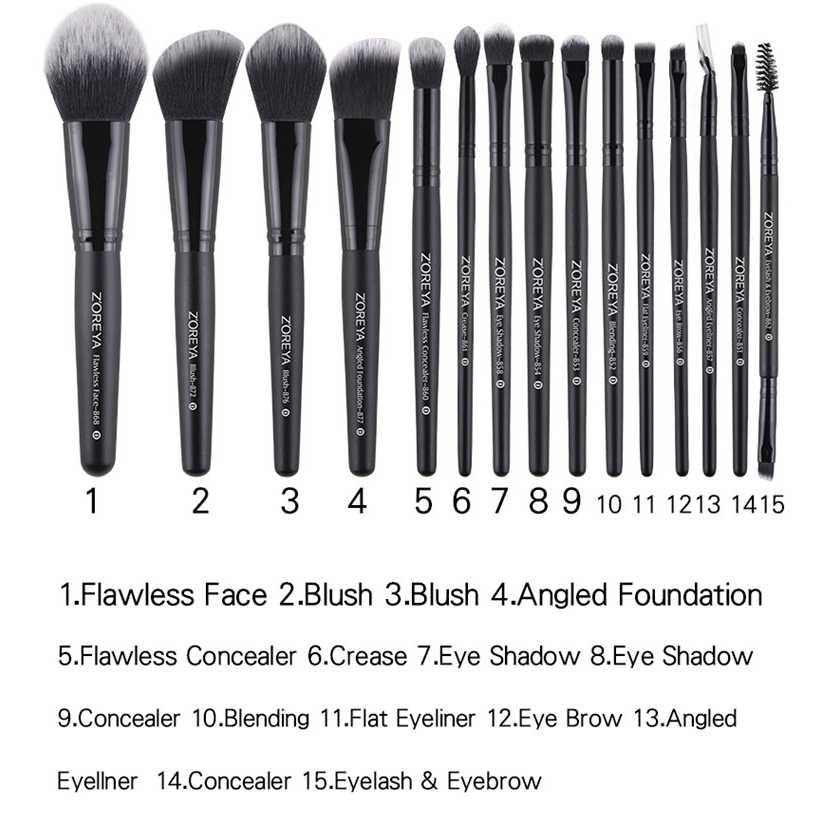 Zoreya Kuas Brush Make Up 15 Set dengan Pouch - ZZ15, Lengkap untuk Tampilan Menawan - Simpan dengan Elegan