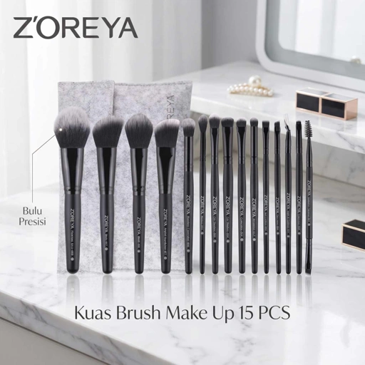 Zoreya Kuas Brush Make Up 15 Set dengan Pouch - ZZ15, Lengkap untuk Tampilan Menawan - Simpan dengan Elegan