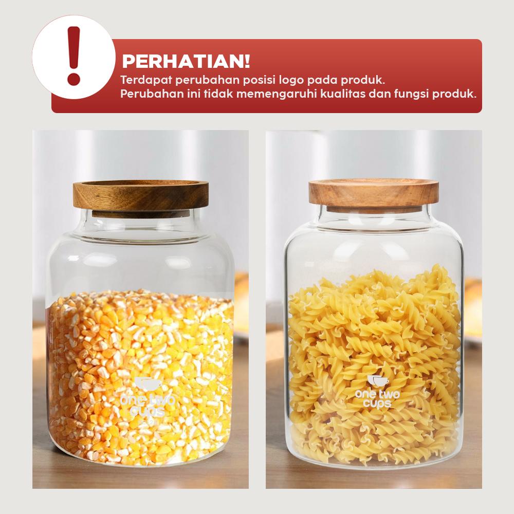 One Two Cups Toples Kaca Penyimpanan Makanan Kedap Udara, Simpan Makanan Segar Lebih Lama, Desain Minimalis
