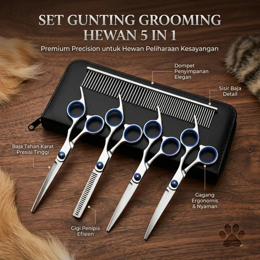 Biutte.co Set Gunting Grooming 5in1 Merawat Bulu Anjing dengan Presisi, Aman, dan Nyaman