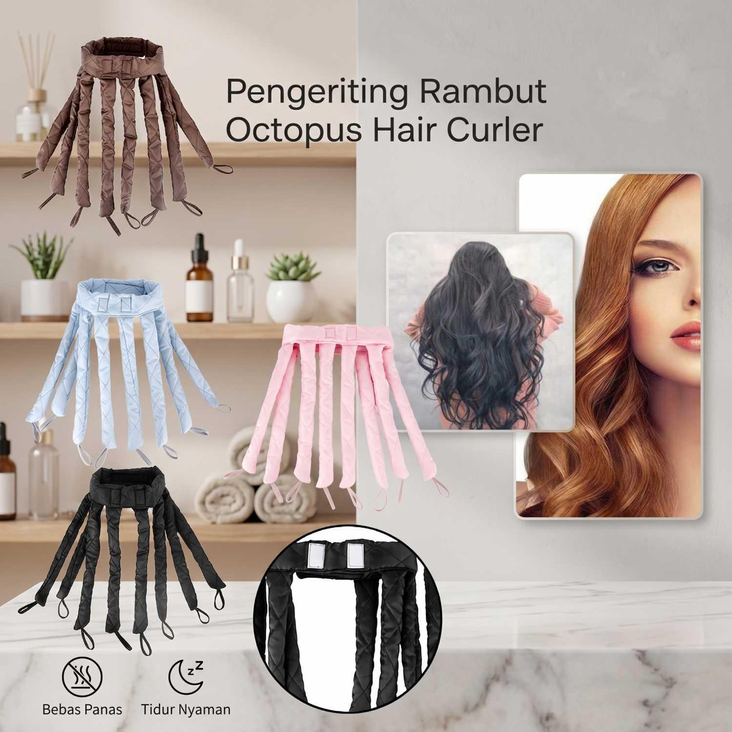 OLOEY Alat Pengeriting Rambut Octopus Hair Curler - Cepat dan Mudah, Rambut Keriting dengan Headband Nyaman