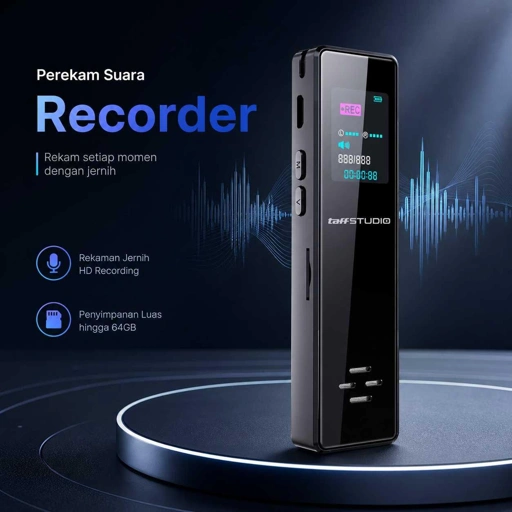 TaffSTUDIO Perekam Suara Portabel Voice Recorder Rekam Meeting & Pelajaran, HD Quality