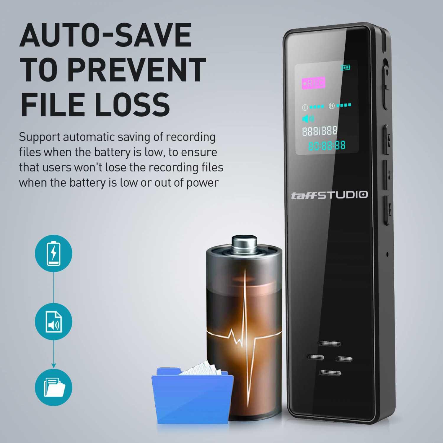 TaffSTUDIO Perekam Suara Portabel Voice Recorder Rekam Meeting & Pelajaran, HD Quality