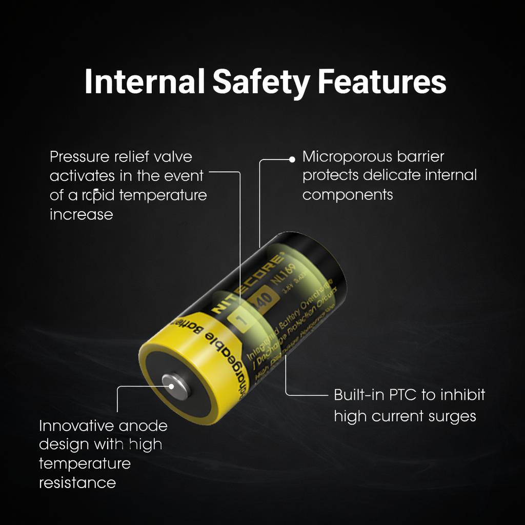 NITECORE Baterai Isi Ulang 16340 Li-Ion 950mAh Performa Stabil, Perlindungan Canggih, Ramah Lingkungan