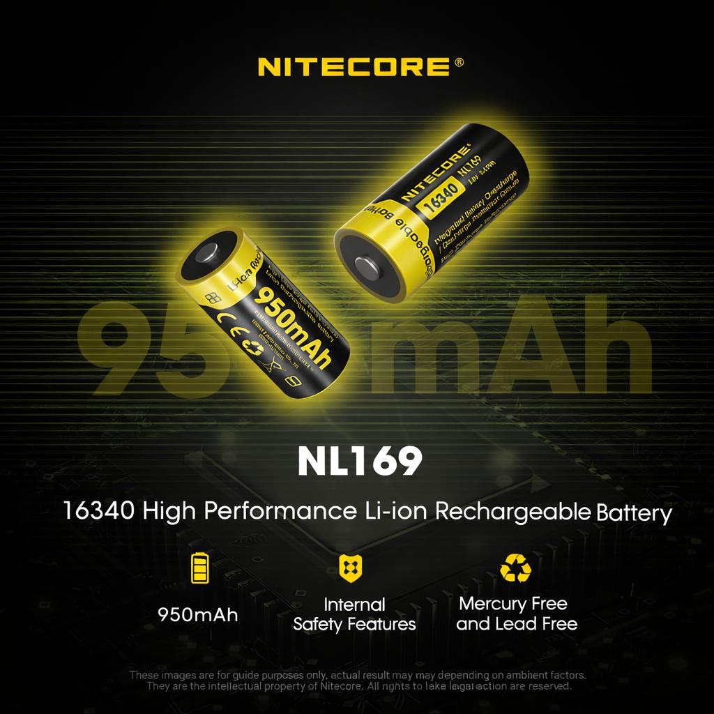 NITECORE Baterai Isi Ulang 16340 Li-Ion 950mAh Performa Stabil, Perlindungan Canggih, Ramah Lingkungan