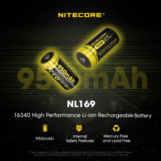 NITECORE Baterai Isi Ulang 16340 Li-Ion 950mAh Performa Stabil, Perlindungan Canggih, Ramah Lingkungan